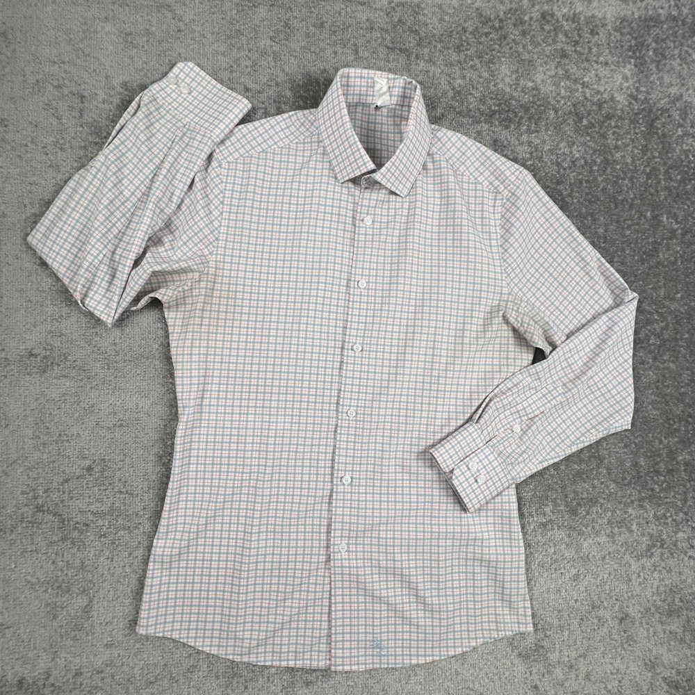 State And Liberty Men Medium Performance Gingham Dress Shirt Blue Orange Check M